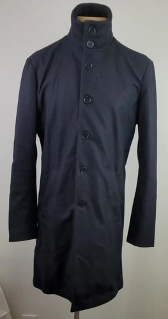 John Varvatos Mens Black Twill Long Over Coat Button Up Jacket Size Small